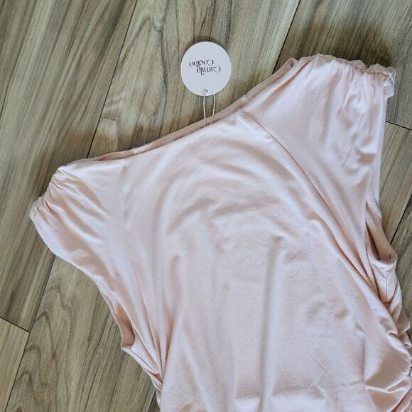 🆕️ Camila Coelho Astella Ruched High Neck Mini Bodycon Dress in Peach Nude - Picture 9 of 13